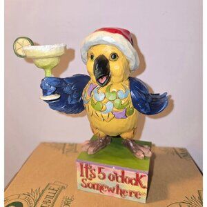 Jim Shore Margaritaville Parrot Figurine "Its 5 OClock Somewhere" With Santa Hat